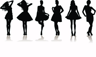 Image showing new set of various beautiful model girls in dress.