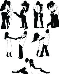 Image showing Set of happy love couple silhouettes.