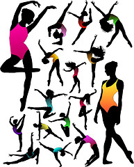 Image showing Set Dance girl ballet silhouettes vector