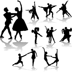 Image showing dancing couples silhouettes collection - vector