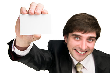 Image showing cheerful man with business card