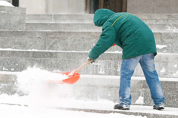 Image showing Man shoveling snow