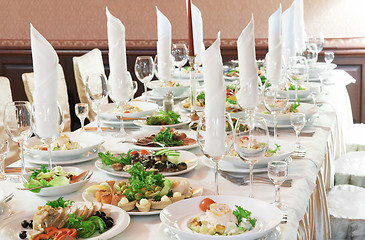 Image showing close-up catering table set