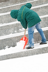 Image showing Man shoveling winter snow