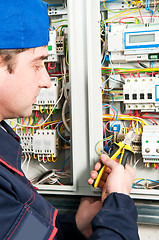 Image showing Electrician at work