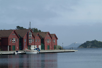 Image showing Sailboat moored at the quay