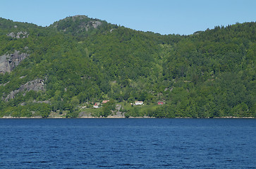 Image showing Small farm by the fjord