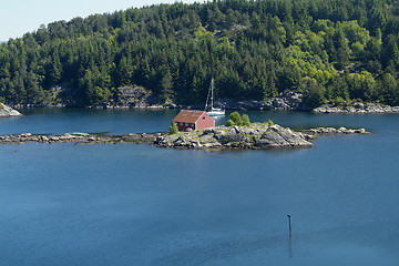 Image showing Sailboat in Norwegian fjord