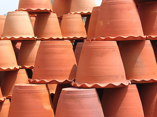 Image showing Clay flower pots upside down