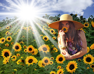 Image showing Young Beautiful Woman on a Field in Summer Time