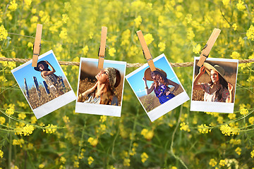 Image showing Vintage Film Portraits Hanging on a Rope 