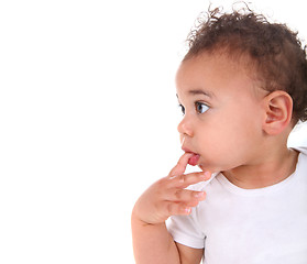 Image showing Mixed Race Baby Toddler Boy on White