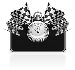Image showing Checkered flag with a stopwatch background