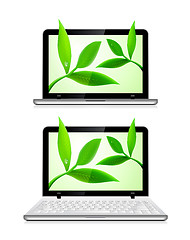 Image showing Laptop with leaves on white background