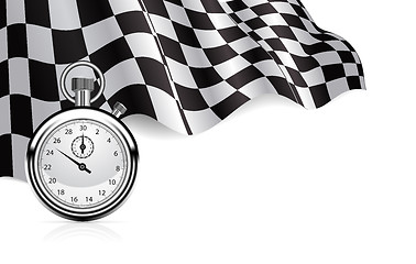 Image showing Checkered flag with a stopwatch background