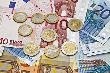 Image showing Euro currency and coins