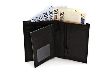 Image showing Black wallet with euro currency