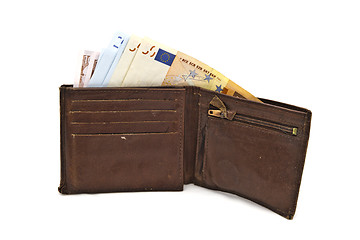 Image showing Old Brown wallet and euro