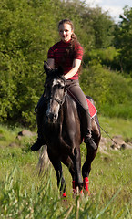 Image showing A girl riding a horse at a gallop