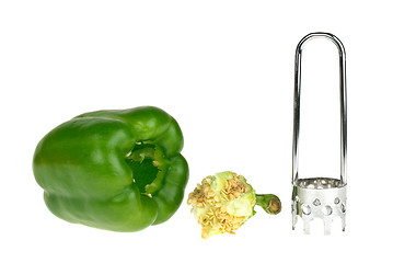 Image showing Bell pepper, core and carver tool 