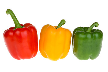 Image showing Red, yellow and green bell peppers