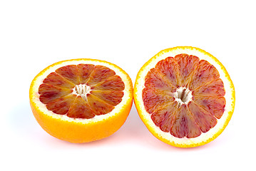 Image showing Blood (red-pulp Malta) orange sliced on halves