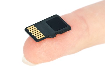 Image showing Tiny flash memory card on fingertip