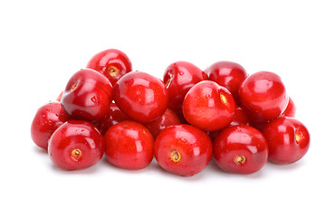 Image showing Pile of red cherries without stalks