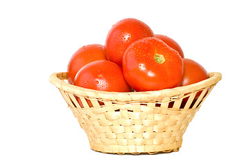 Image showing Wicker basket with tomatoes