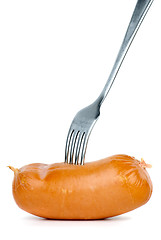 Image showing Fork and sausage isolated on the white background