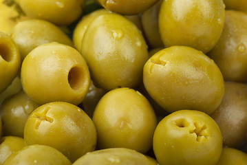 Image showing Green pitted olives