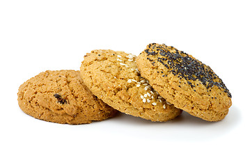 Image showing Three oatmeal cookies isolated on the white background