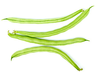 Image showing Four green bean pods