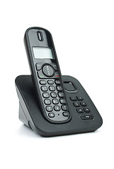 Image showing Modern black digital cordless phone with answering machine