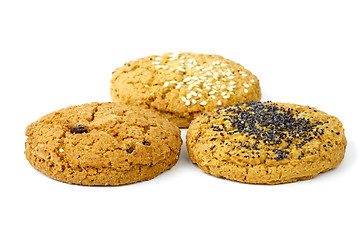 Image showing Three oatmeal cookies isolated on the white background