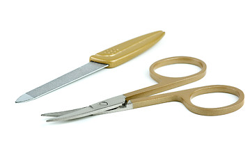 Image showing Nail scissors and emery board