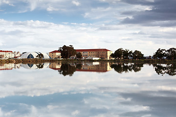 Image showing Old fishing town along the river.