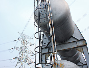 Image showing gas tanks and power tower in the industrial estate, suspension e