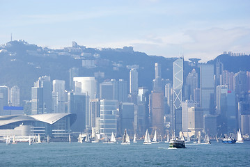 Image showing Hong Kong harbour with sailinng boat