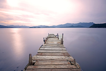 Image showing old jetty walkway pier the the lake 