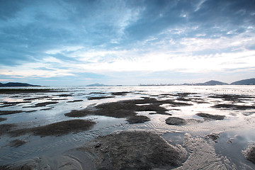 Image showing Sunset in Hong Kong along the coast at dusk 