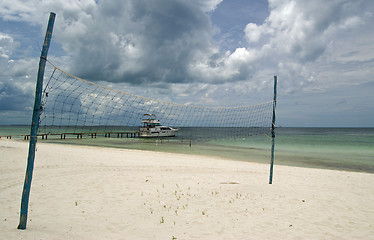 Image showing Volleyball net at beach