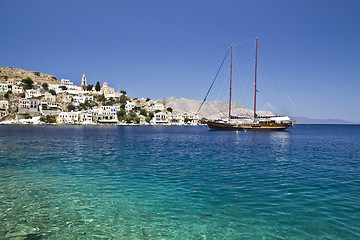 Image showing Colorful houses and sailing boat 