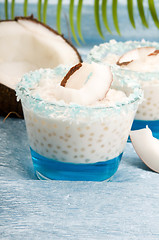 Image showing Coconut pudding with tapioca pearls and litchi jelly