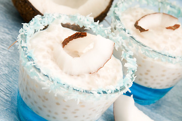 Image showing Coconut pudding with tapioca pearls and litchi jelly