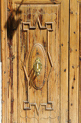 Image showing Wooden door with door knocker