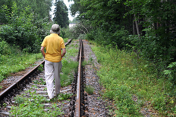 Image showing Walking Away Down Railroad Track