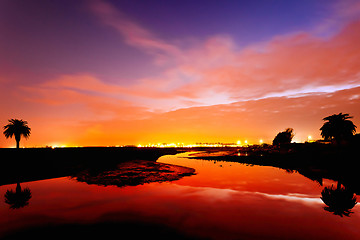 Image showing Sunset on the Tejo river.