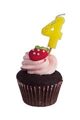 Image showing Mini cupcake with birthday candle for four year old