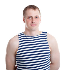 Image showing The sailor in a striped shirt